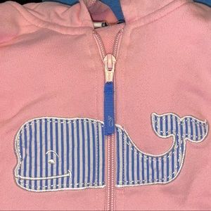 Girls vineyard vines 100% cotton pink full zip hoodie seersucker whale logo